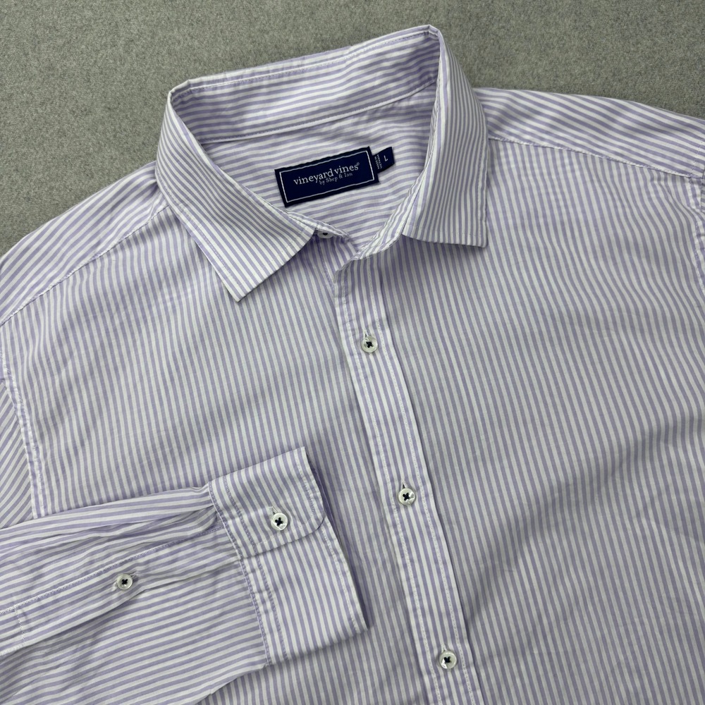 Vineyard Vines Silk Blend Shirt Mens Large Purple‎ Striped Coastal Resort Beach